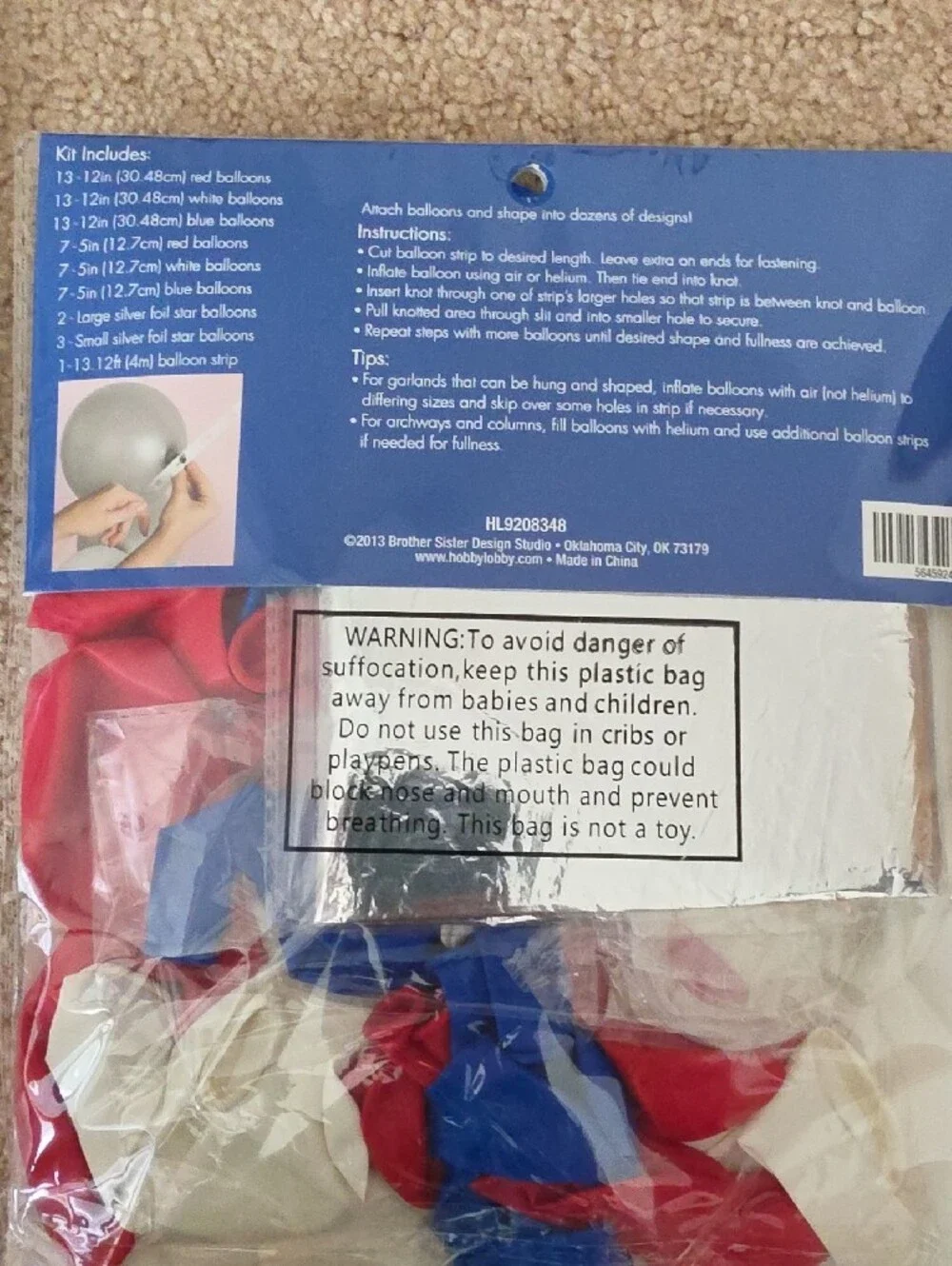 Hobby Lobby Red, Blue & White 4th of July Balloon Arch Kit & Square Balloons
